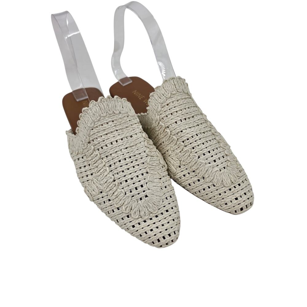 NWOT Nine West Ivory Canoli Woven Raffia Pointed Toe Slip On Mule Flats Size 5.5